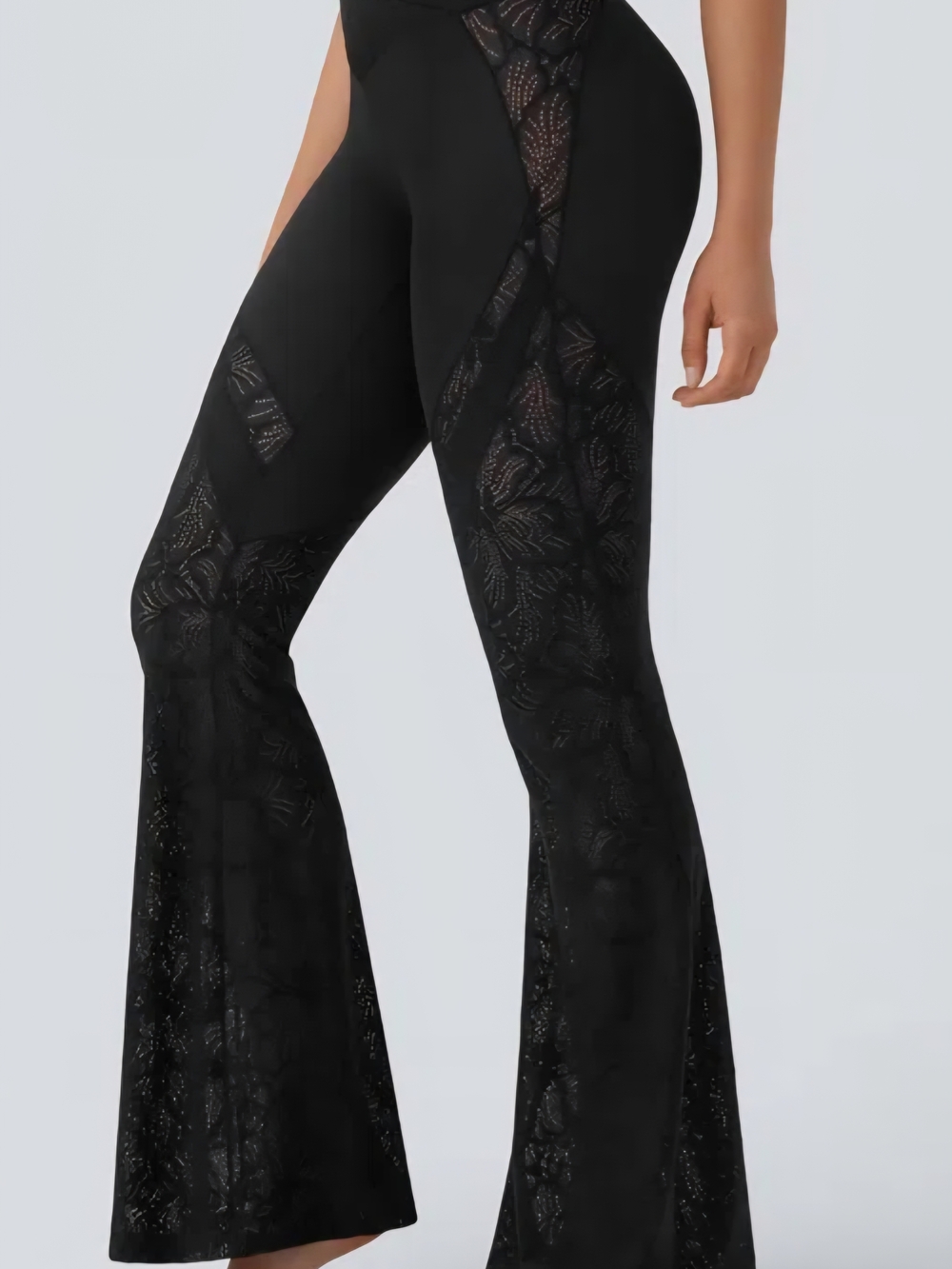 HALARA Black Lace-Panel Flare Leggings Size Small